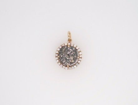 14 Karat Yellow Gold & Silver Macedonian Drachm Coin Pendant With Diamond Bezel