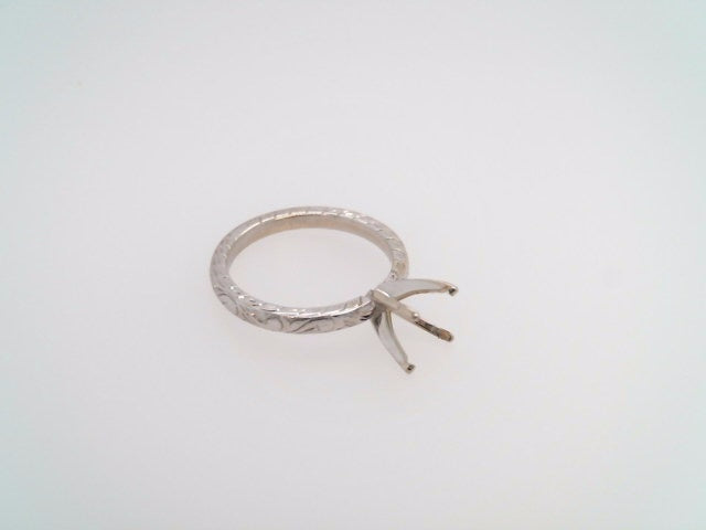 14 Karat White Gold Engraved 2.5mm Mounting For 1.50 Carat Diamond