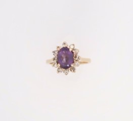 Vintage 14 Karat Yellow Gold Amethyst & Diamond Halo Ring