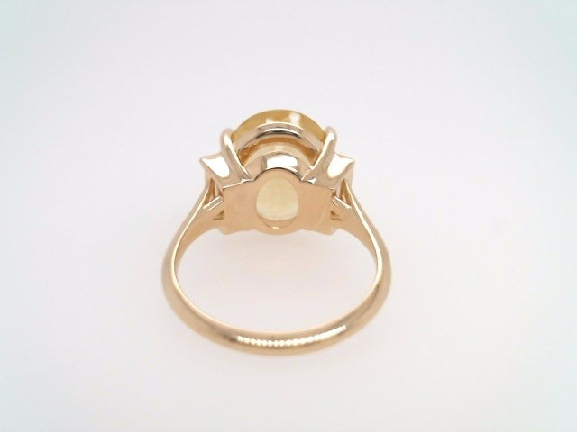 14 Karat Yellow Gold Oval Heliodor & Straight Baguette Diamond Ring