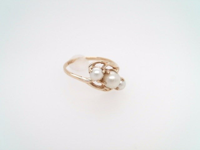 Vintage 14 Karat Yellow Gold Triple White Akoya Pearl Ring