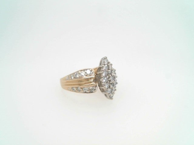 Vintage 14 Karat Yellow Gold Marquise Shaped Diamond Cluster Ring