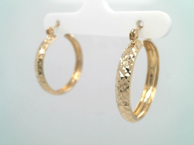 Vintage 14 Karat Yellow Gold Diamond Cut Hoop Earrings