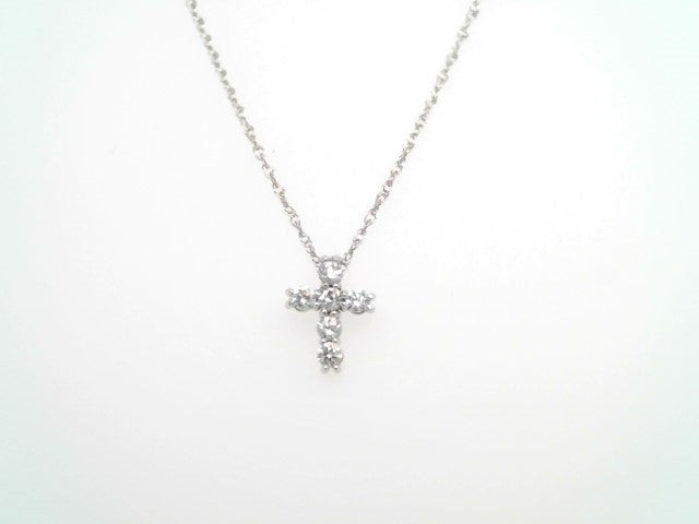 14 Karat White Gold Shared Prong Set Diamond Cross Necklace, 18"