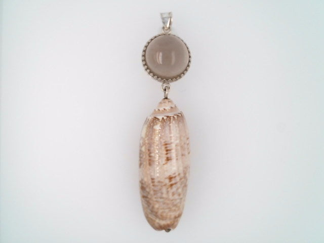 Sterling Silver Lettered Olive Shell & Smokey Quartz Pendant
