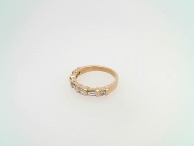 Vintage 14 Karat Yellow Gold Baguette & Round Diamond Bar Set Band Ring