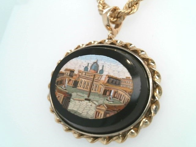 Antique Victorian 14 Karat Yellow Gold Micro Mosaic Pendant With Opening Pearl Enhancer Bail