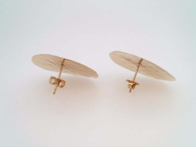Vintage 14 Karat Yellow Gold 26 Mm Hammered Disc Stud Earrings