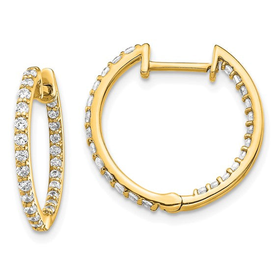 14 Karat Yellow Gold Diamond In/Out Hoop Earrings