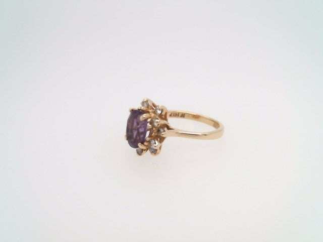 Vintage 14 Karat Yellow Gold Amethyst & Diamond Halo Ring