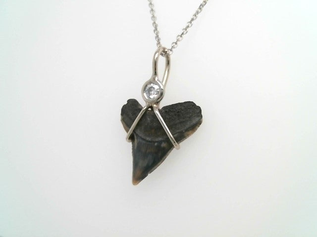 14 Karat White Gold Florida Shark's Tooth & Diamond Pendant