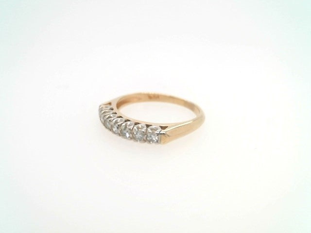 Vintage 14 Karat Yellow & White Gold 7 Diamond Band Ring In Fishtail Style Setting