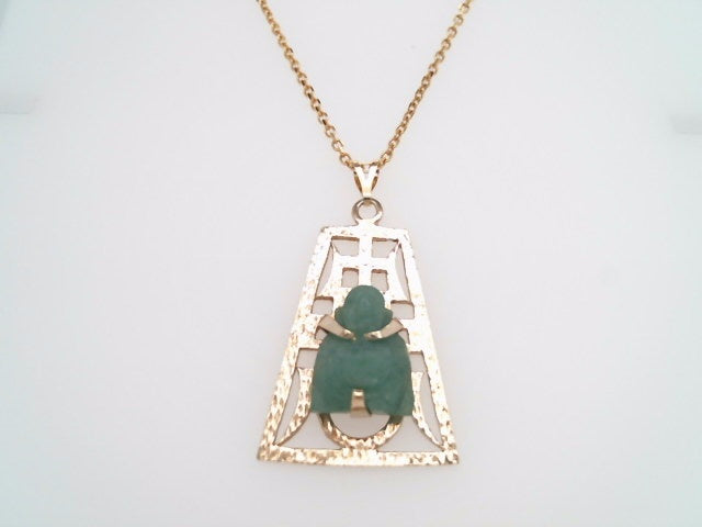 Vintage 14 Karat Yellow Gold Carved Adventurine Buddha Charm Pendant