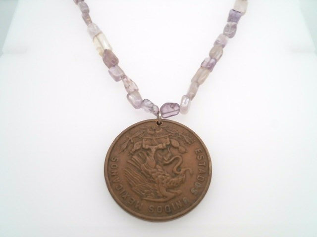 Handmade Sterling Silver Amethyst Bead Necklace With Mexican Coin Dated 1946, 21"