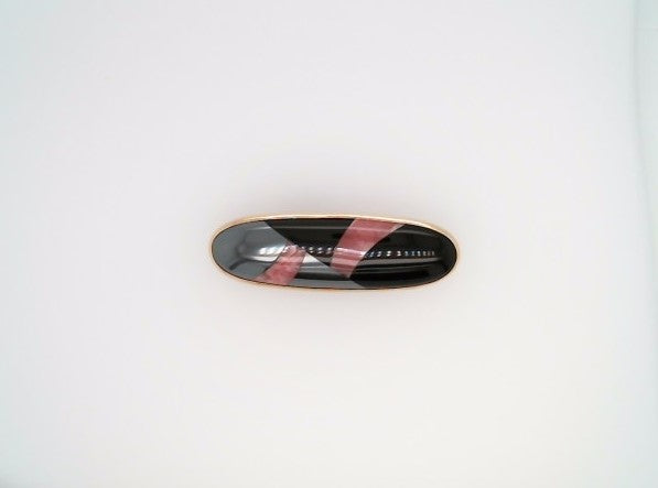 Vintage 14 Karat Yellow Gold Rhodochrosite, Black Onyx, & Hematite Mosaic Gemstone Pin