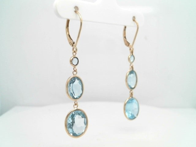 14 Karat Yellow Gold Triple Tier Sky Blue Topaz Dangle Earrings With Leverbacks