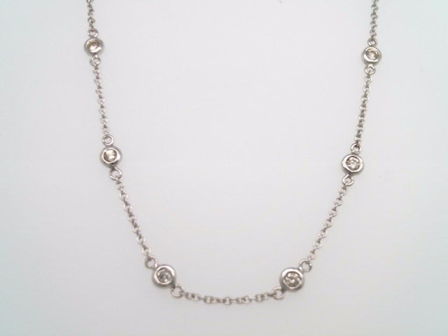 18 Karat White Gold "By The Yard" Style Bezel Set Diamond Necklace 16"