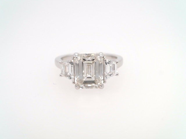 14 Karat White Gold Lab Grown Diamond Emerald Cut & Trapezoid Cut 3 Stone Ring