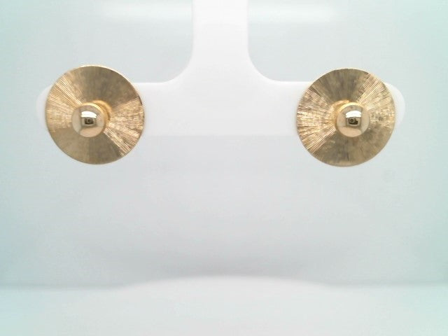 Vintage 14 Karat Yellow Gold 14 Mm Flat Disc Earring Jackets With "Sunray" Textured Finish