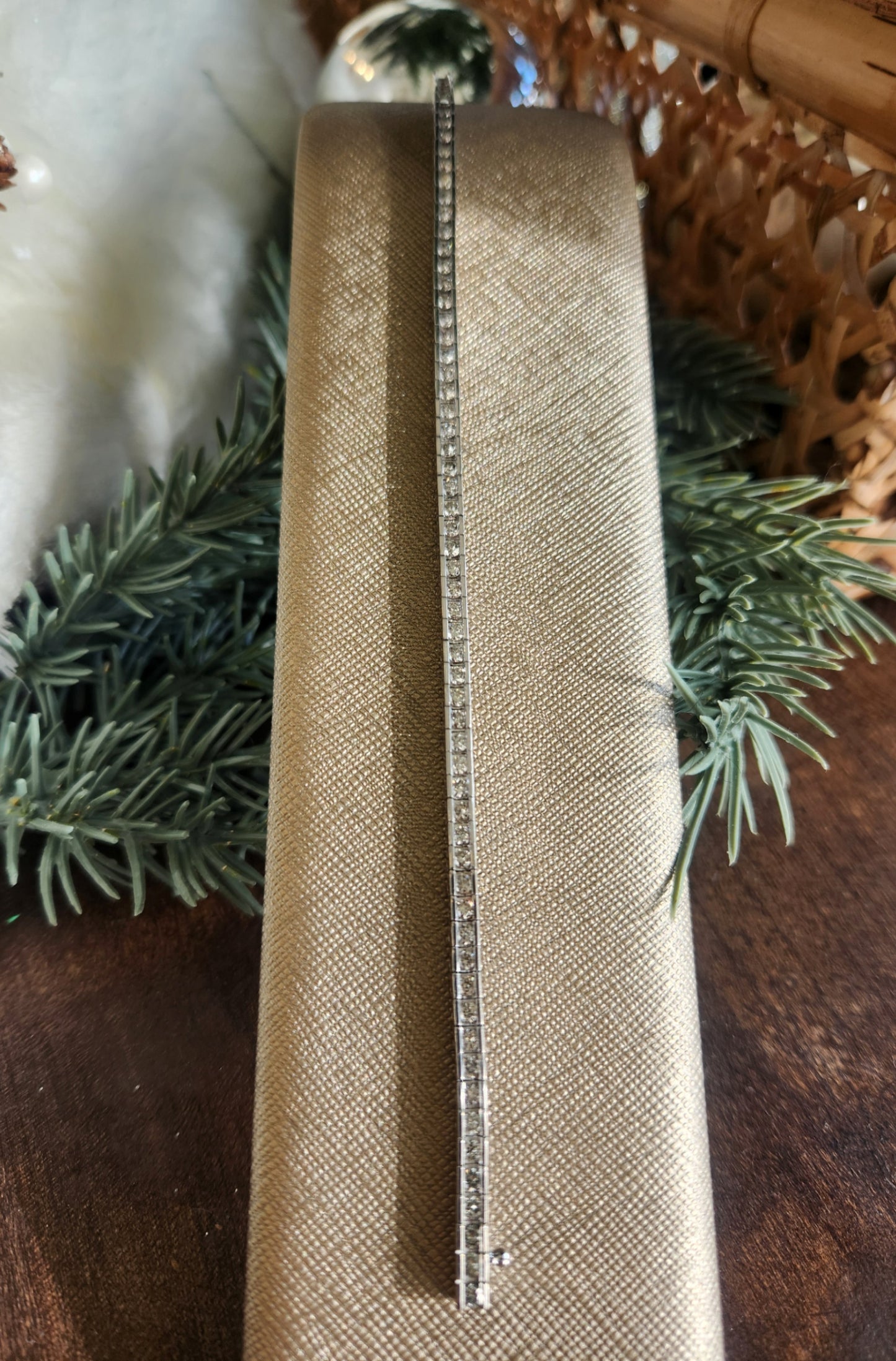 Vintage 14 Karat White Gold Diamond Bar Set Line/Tennis Style Bracelet, 7.5"