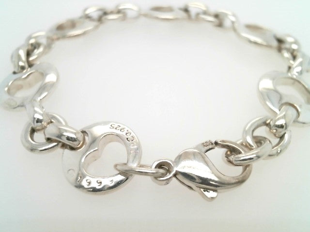 Vintage Sterling Silver Cut Out Stencil Heart Link Bracelet, 7.5"