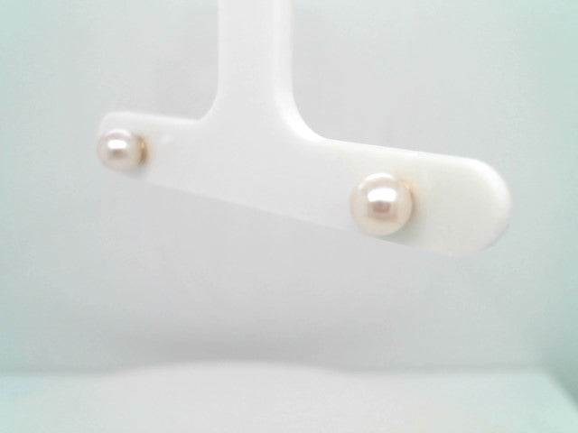 Vintage 14 Karat Yellow Gold 5 Mm Akoya Pearl Stud Earrings