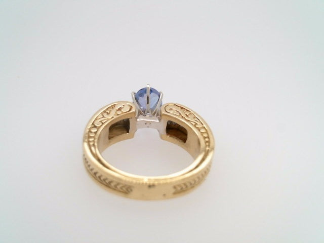 Vintage 18 Karat Yellow & White Gold Tanzanite & Diamond Ring With Engraved Shank