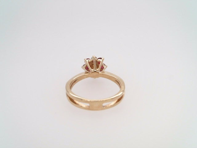Vintage 14 Karat Yellow Gold Diamond & Ruby Cluster Ring