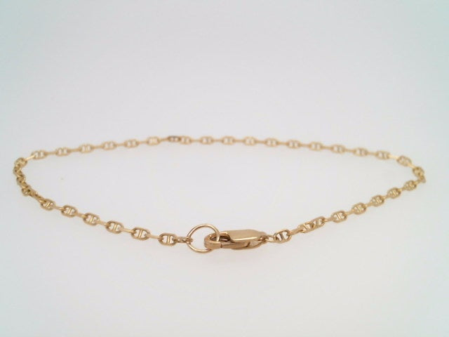 14 Karat Yellow Gold 2 Mm Solid Mariner Link Chain Bracelet 7.5 "