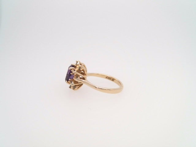 Vintage 14 Karat Yellow Gold Amethyst & Diamond Halo Ring