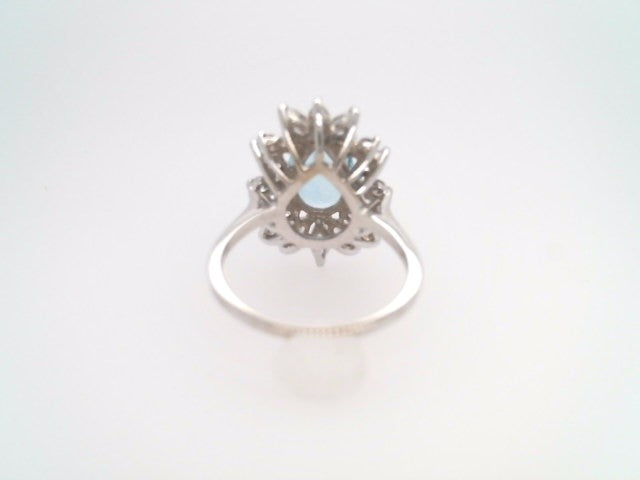 Vintage 14 Karat White Gold Pear Shaped Blue Topaz & Diamond Cocktail Style Ring