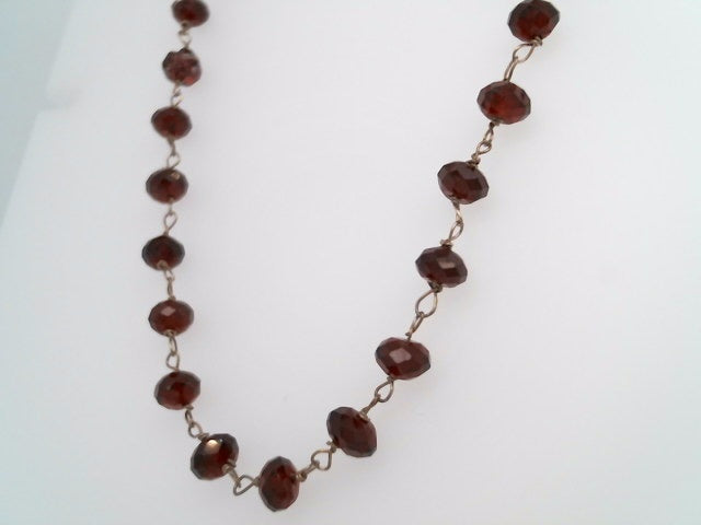 Sterling Silver Faceted Roundel Garnet Bead Station Chain Necklace 16.5 "