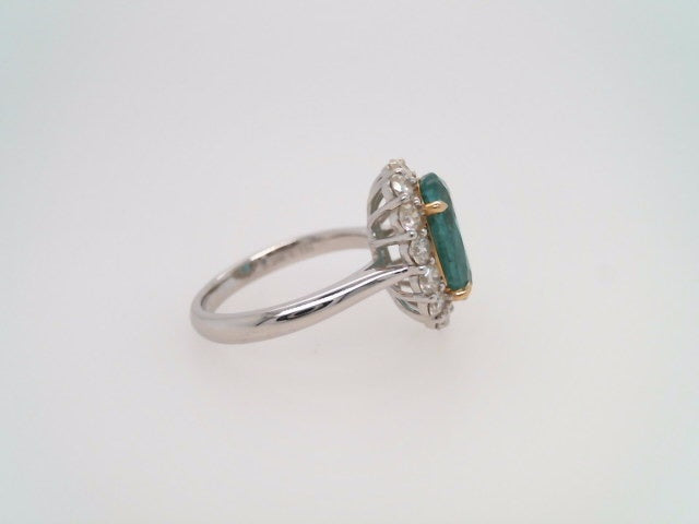 14 Karat White Gold Emerald & Diamond Halo Style Ring