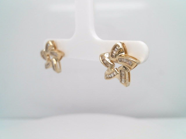 Vintage 14 Karat Yellow Gold Star Earrings With Tapered Baguette Diamonds