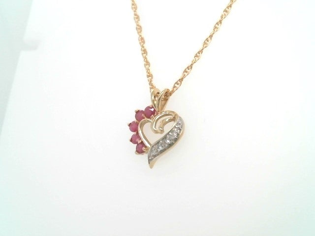 Vintage 10 Karat Yellow Gold Ruby & Diamond Heart Pendant
