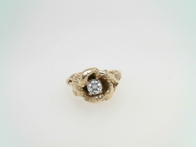 Vintage 14 Karat Yellow Gold & Platinum Rose Floral Diamond Engagement Ring