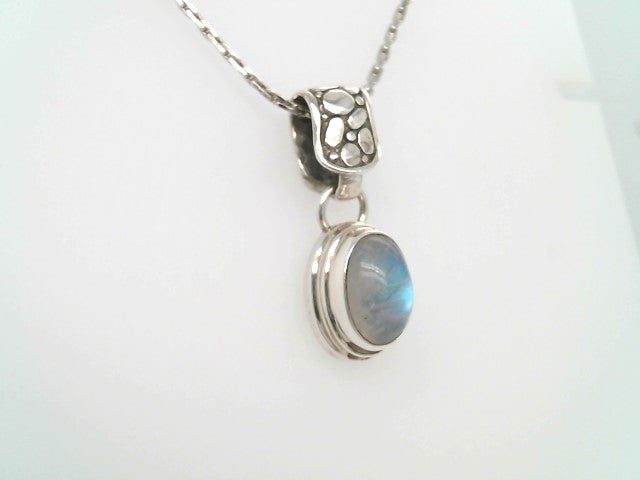 Vintage Sterling Silver Oval Bezel Set Moonstone Pendant