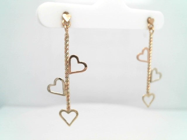 Vintage 14 Karat Rose, Yellow & White Gold Heart Motif Dangle Earrings