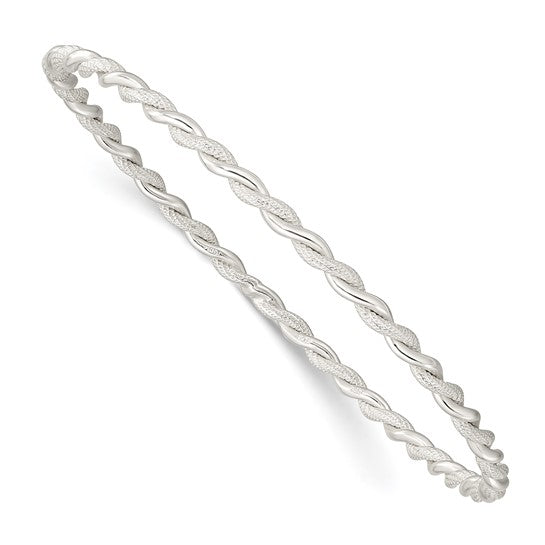 Sterling Silver 3 Mm Twisted Rope Texture Bangle Bracelet 8"