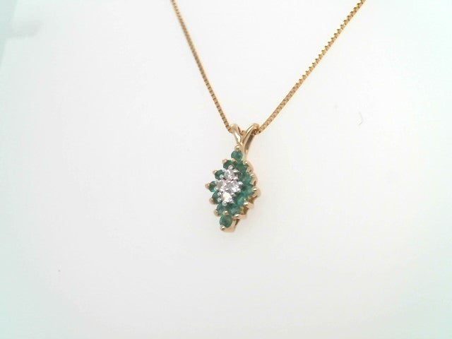 Vintage 14 Karat Yellow Gold Diamond Shaped Emerald & Diamond Cluster Pendant