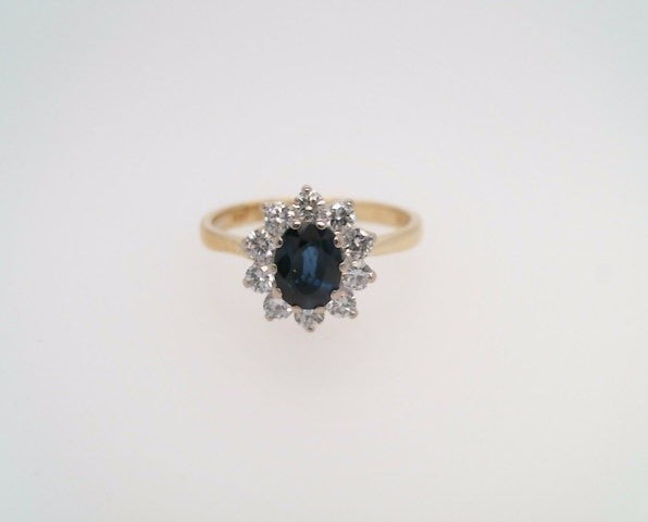 Vintage 18 Karat Yellow & White Gold Sapphire & Diamond Halo Style Ring