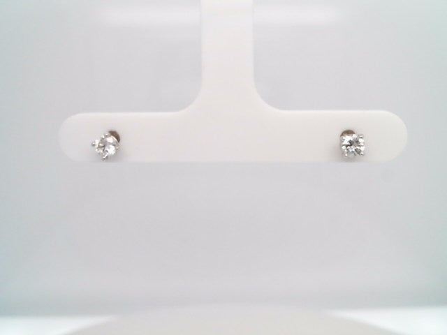 14 Karat White Gold 4 Prong "Martini" Set Round Brilliant Diamond Solitaire Stud Earrings