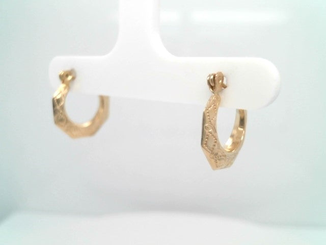 Vintage 14 Karat Yellow Gold Small Etched Hoop Earrings