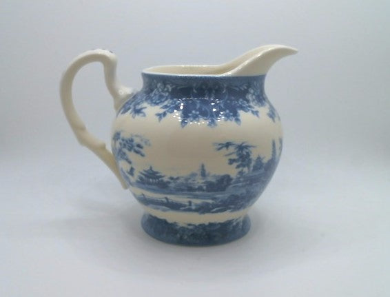 Pagoda Blue Transferware Porcelain Tea Set With Tray.