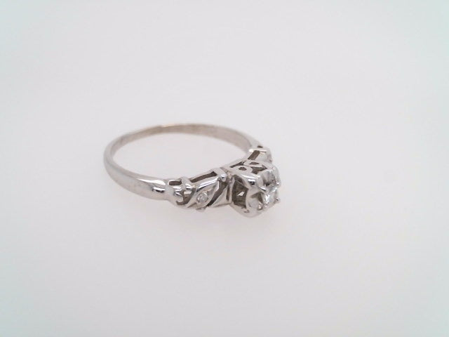 Vintage 14 Karat White Gold Sculpted Filigree Diamond Engagement Ring With Fishtail Style Illusion Setting