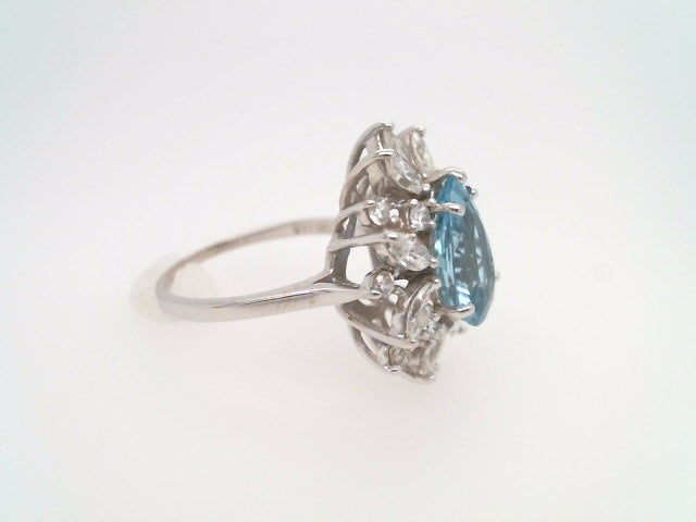Vintage 14 Karat White Gold Pear Shaped Blue Topaz & Diamond Cocktail Style Ring