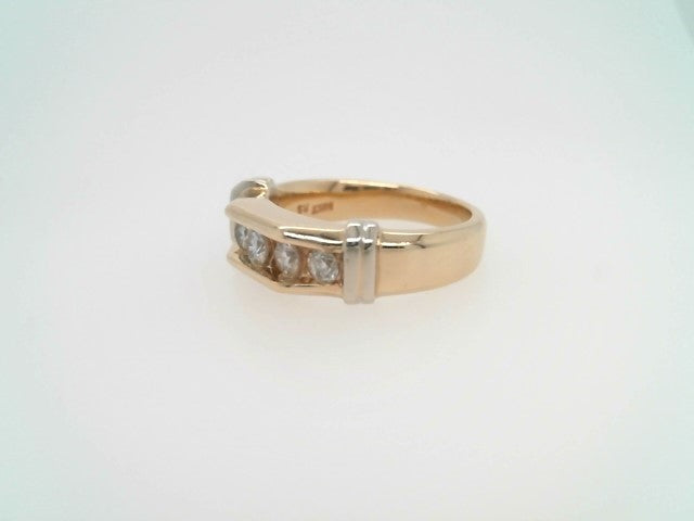 Vintage 14 Karat Yellow Gold Channel Set Diamond Ring With 14 Karat White Gold Double Bar Accents