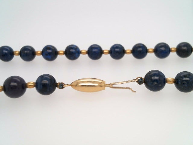 Vintage 18 Karat Yellow Gold Lapis & Gold Bead Necklace 17"