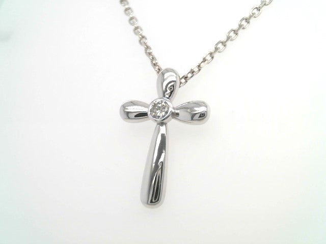 14 Karat White Gold Cross Pendant With Bezel Set Diamond
