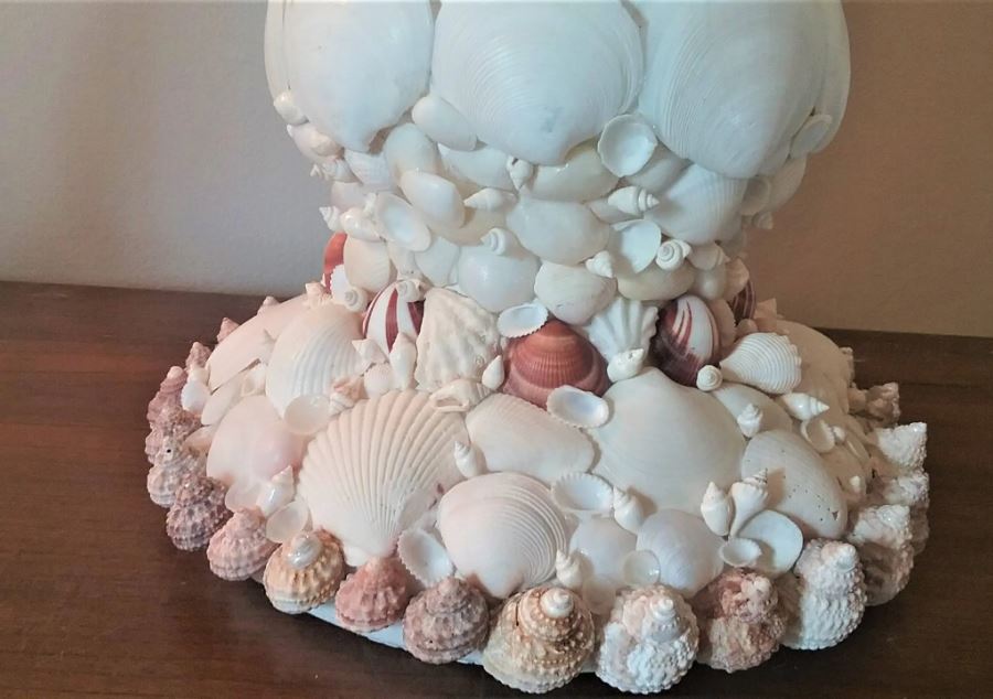 Shell Encrusted Bust Statue With Hand Picked Florida Sea Shells, Coral